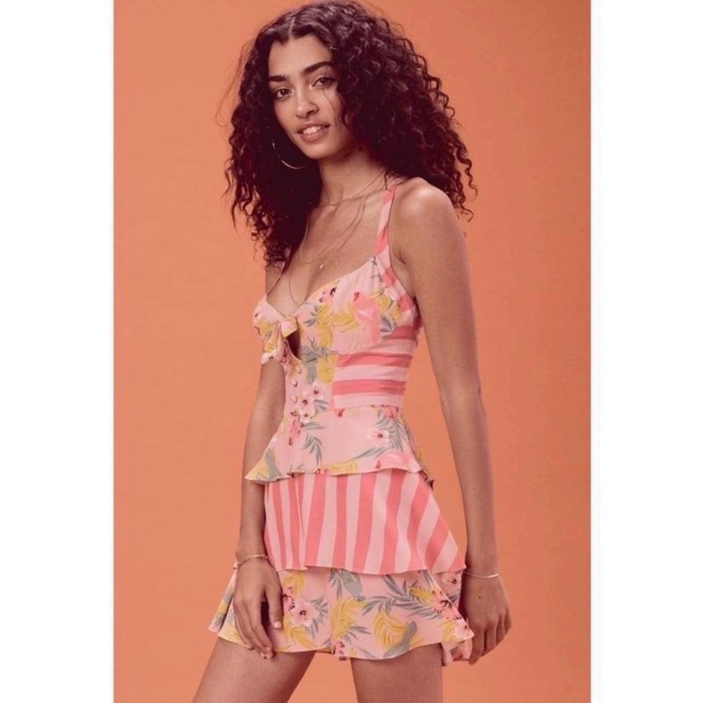 Final Price NWT For Love And Lemons Pink Floral & Stripe Tropical Dress